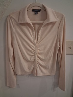 Primark Women's Beige Long Sleeve Button Up Blouse