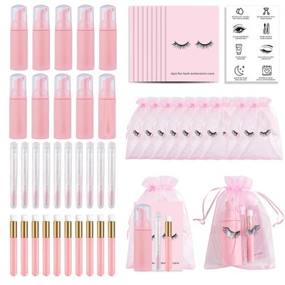 50pc Pink Lash Shampoo Bottles & Brushes Kit for Clients