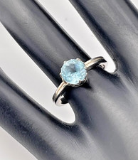 925 STERLING SILVER 7.5MM ROUND BLUE TOPAZ RING SIZE 6.5 DEC BIRTHSTONE 1609