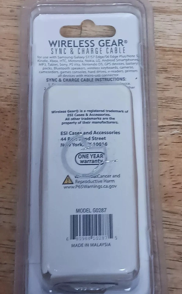 Wireless Gear Micro USB Sync & Charge Cable 10ft White G0287 - Image 2 of 2