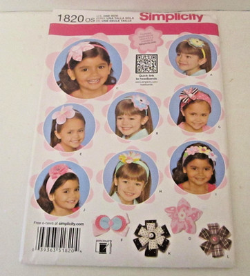 Simplicity 1820 Pattern Girls Hair Accessories Flowers Headbands Bows Clips New