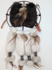 Vtg. Native American Man-Del-La Southwestern Fur Leather Dreamcatcher