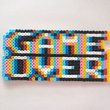 Handmade Perler/Fused Bead "Game Over" Pixel Art Sign, Multicolor