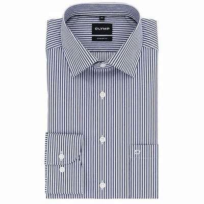 Camisa de negocios para hombre OLYMP Luxor Comfort Fit Non Iron 115874 18 azul marino rayas - Imagen 1 de 4