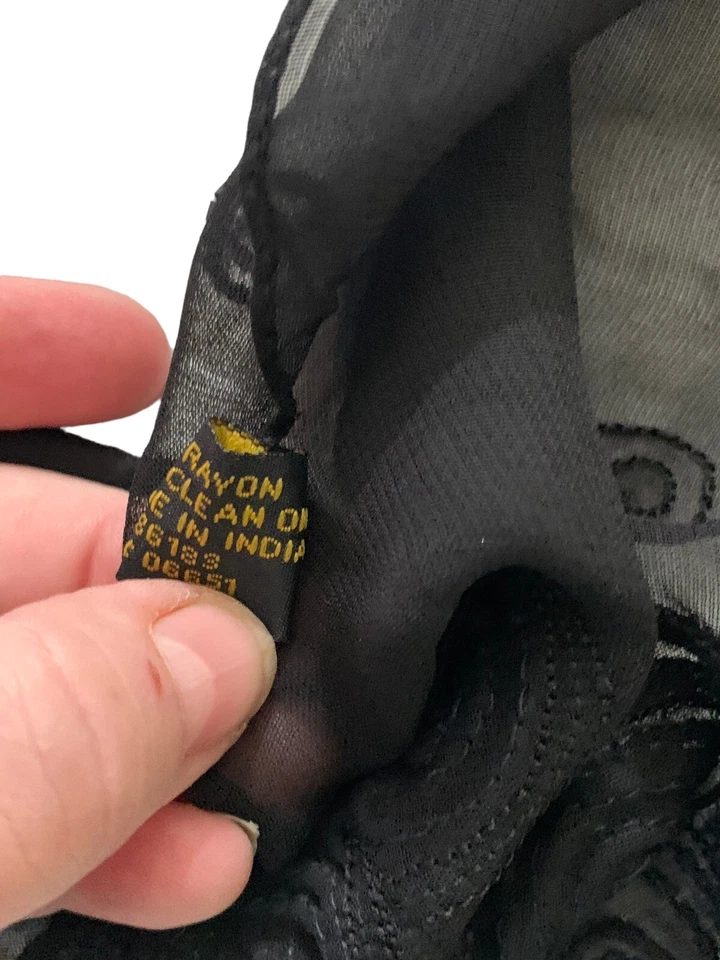 Винтажный чистый вискоза w черный стеклянный бусина и блестки искусства шарф Индии свернутый край изящный - Изображение 3 из 4