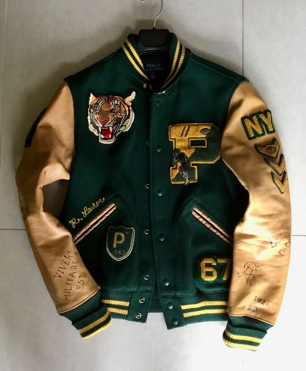 Polo Ralph Lauren P Wing Tiger Letterman Varsity Leather Jacket RRL 1992  Stadium