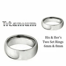 Men's 8MM "&" Woman's 6MM High Polished Domed Titanium Wedding Band Ring Set