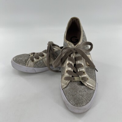G By Guess Quilted Glitter Sneakers GGBackers3 Womens 8 M Gold Shimmer Lace Up
