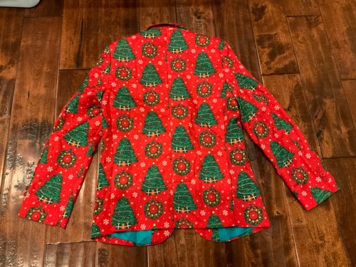 Suitmeister Youth Boys Red Christmas Tree Wreath Holiday Blazer Size L 10/12Y - Picture 5 of 6