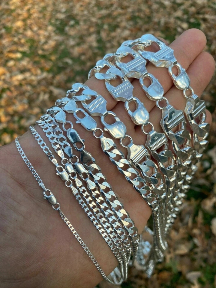 Real Solid 925 Sterling Silver Miami Cuban Chain Necklace Or Bracelet ITALY Curb - Image 3 of 4