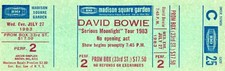 VINTAGE DAVID BOWIE 1983 SERIOUS MOONLIGHT TOUR UNUSED MSG CONCERT TICKET-C25-