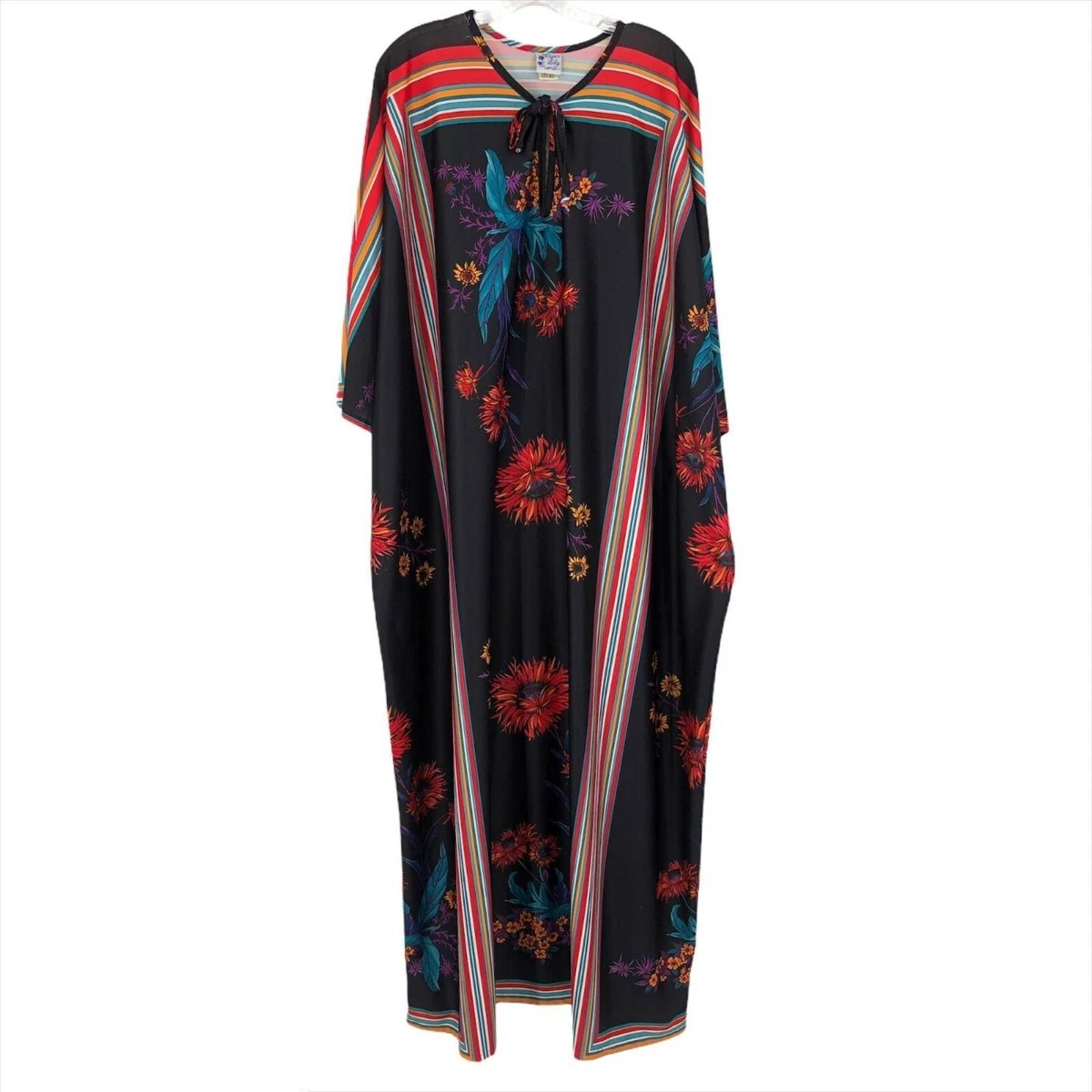 Vintage Tiger Lily Womens OS Striped Floral Kaftan Maxi Dress