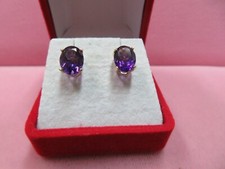 14K 7x9mm Amethyst Stud Earrings 14K Solid Yellow Gold Basket Setting 1.91 Grams