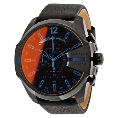 NEW Genuine DIESEL Mega Chief Chronograph 59mm Black Leather Men's Watch DZ4323
