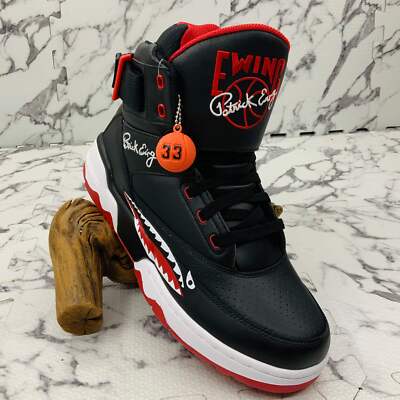 Men's Patrick Ewing 33 HI Black Red White SHARK Sneakers NWT