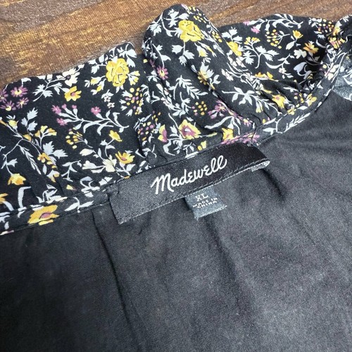 Madewell Floral Dress Womens Size XL Black Button Front Short Sleeve Mini Pocket - Picture 3 of 21