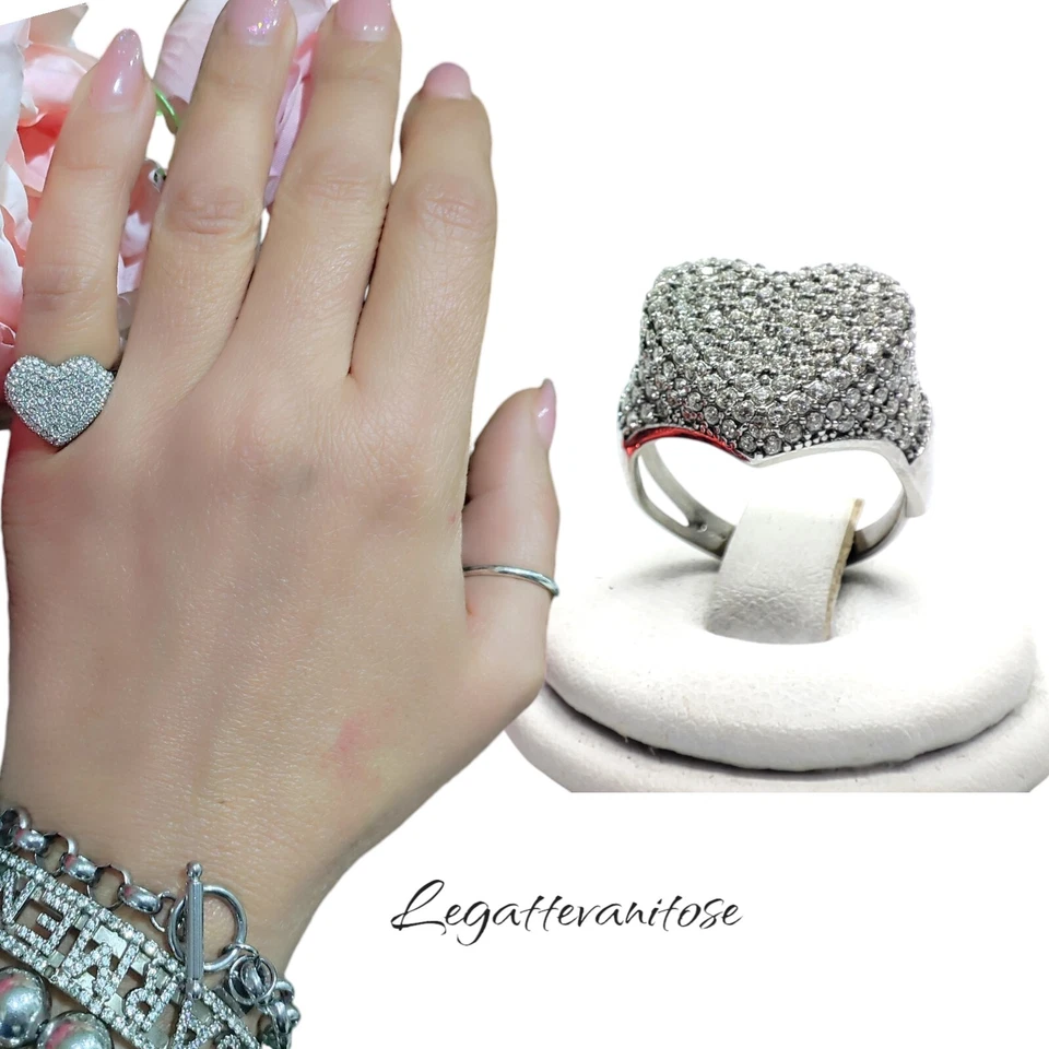 Anello Donna con cuore zirconi bianchi . anello acciaio chevalier anello mignolo - Immagine 2 di 4