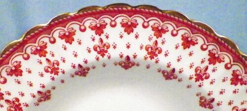 2 Spode Fleur de Lys Soup Bowls Y7481 Red Bone China Gold Trim Scalloped Rim Lis - Picture 3 of 6