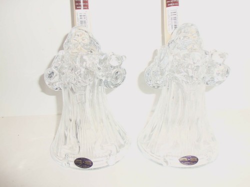 NEW Pair DePlomb Crystal Christmas Holiday Santa 8" Candle Holders with Candles - Picture 3 of 12