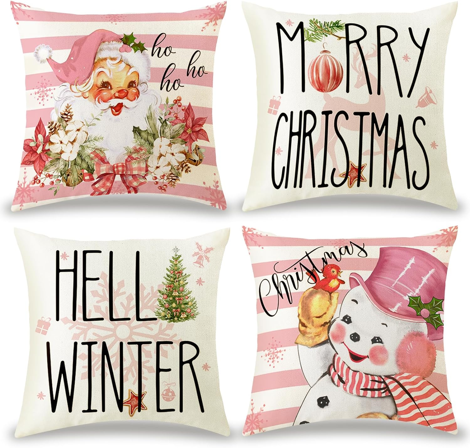 Set of 4 18x18 Pink Christmas Pillow Covers for Festive Decor-image