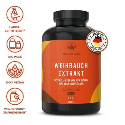 Weihrauch - 360 Kapseln - 85% Boswelliasäure - Vegan & Made in DE - TRUE NATURE 