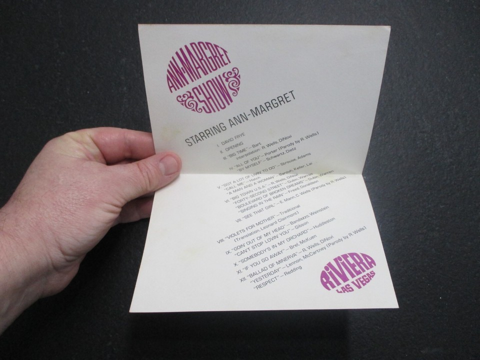 1967 ANN-MARGRET LIVE SHOW PROGRAM/PLACARD RIVIERA CASINO LAS VEGAS ...