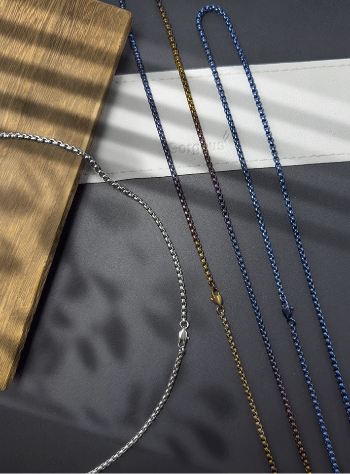 Unisex Pure Titanium Necklace 3mm Box Chain Anti-allergy Length 24'' 26'' 28'' - Image 3 of 4