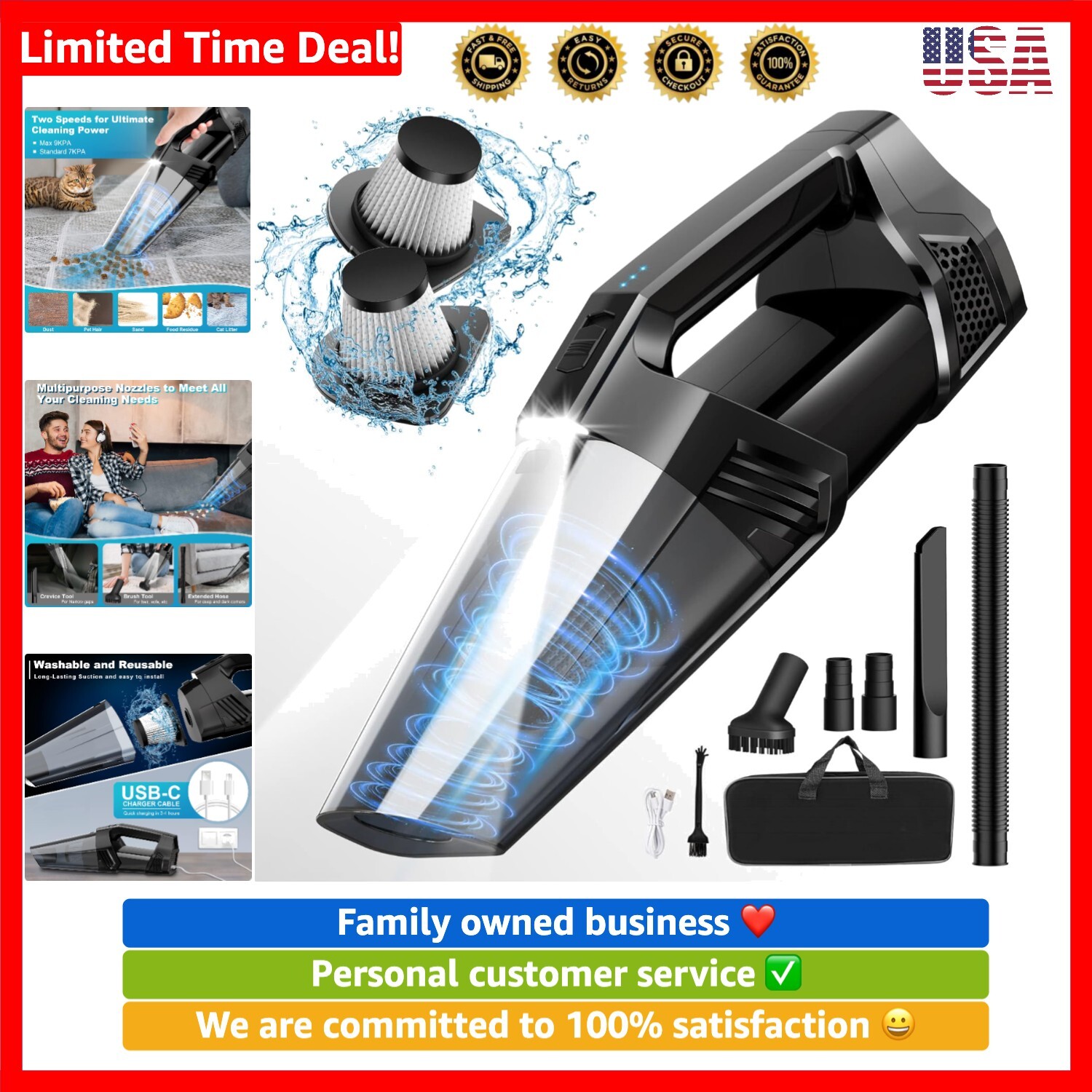 Handheld Vacuum Cordless Car Vacuum Portable with LED Light, High Power Sucti...