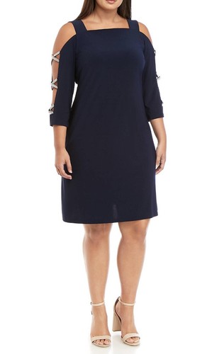 Navy Blue Cold Shoulder Sleeve Dress 