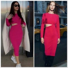 NWT ZARA AW21 FUCHSIA KNOTTED DRESS WITH CUT OUT 2298/461