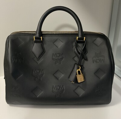MCM Ella Boston MEDIUM Bag in Visetos Black Origin $1,280)