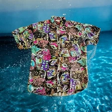 Vtg Sostanza Rayon Shirt Sz Large Coral Picasso Patterned Men Short Sleeve Nepal