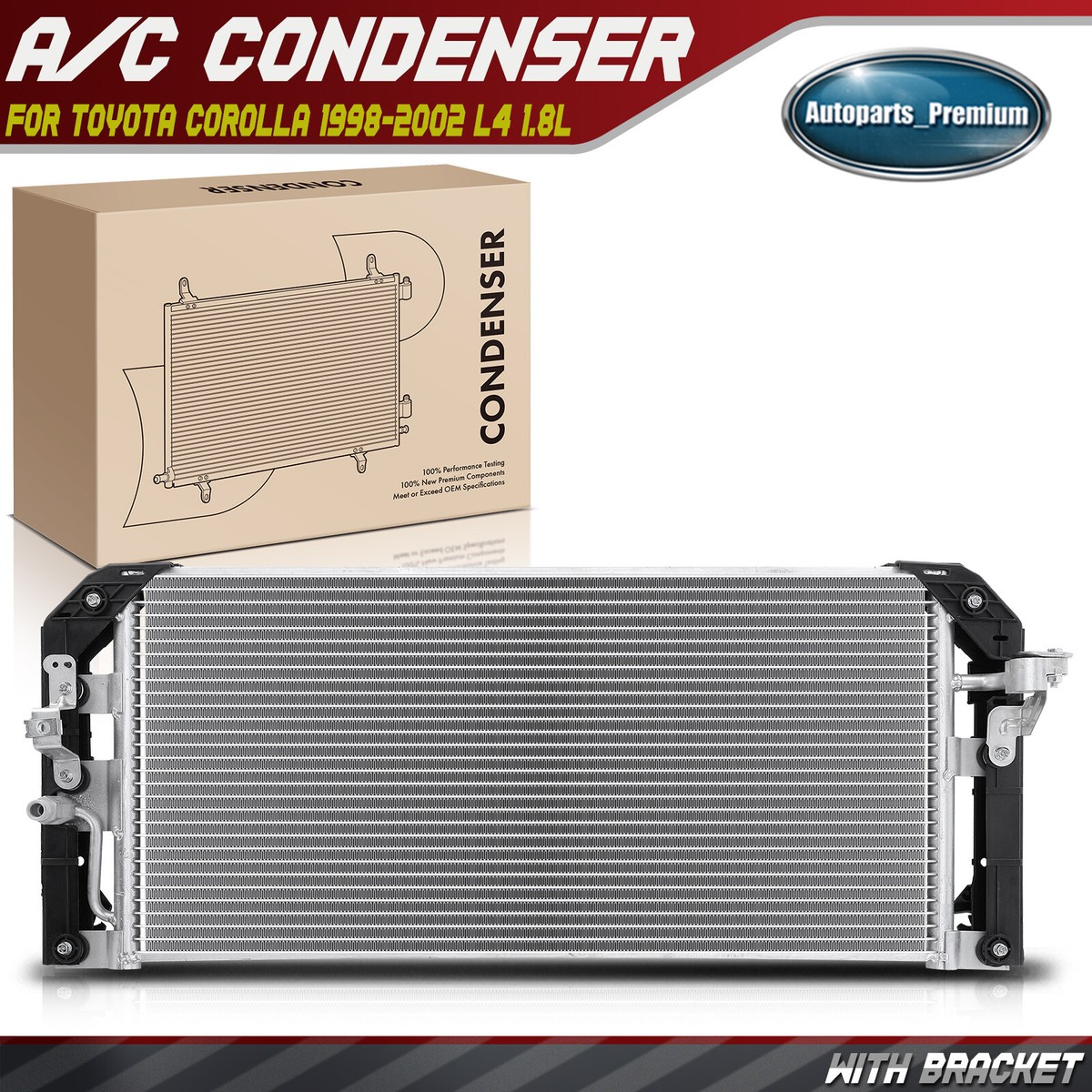 AC Condenser Serpentine w/ Bracket for Toyota Corolla 1998 1999