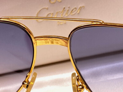 VINTAGE CARTIER SANTOS SCREWS 59MM SUNGLASSES FRANCE 18K HEAVY
