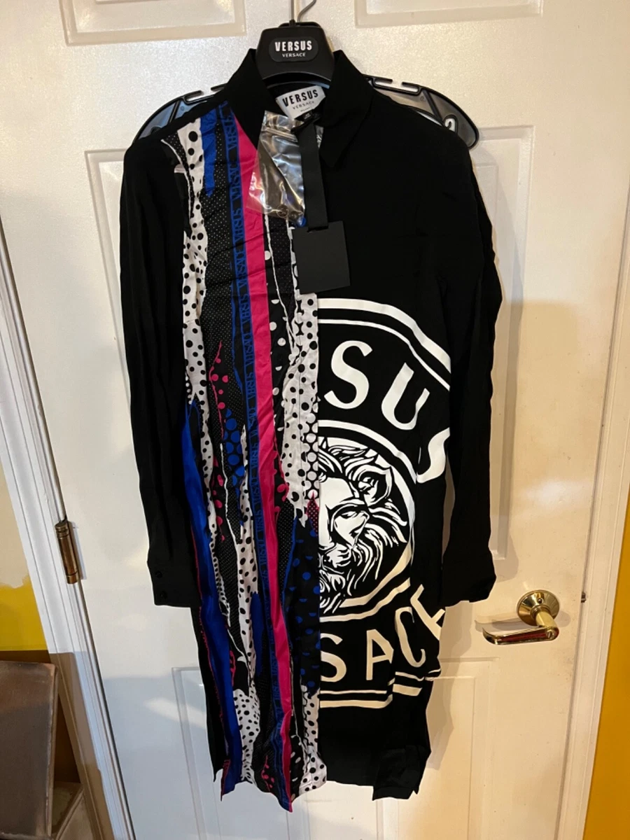 Versus Versace Logo Print Shirt Dress Black/multi 42 IT / 6 US NWT AUTHENTIC