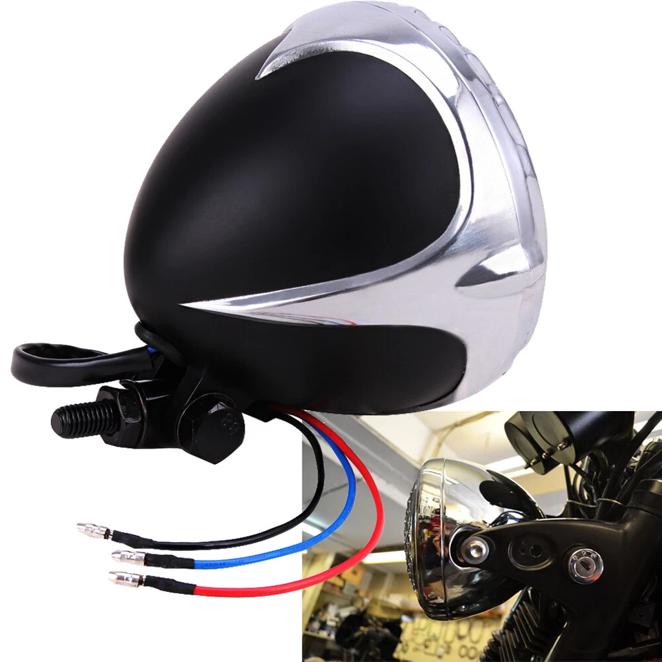 4.5" Motorcycle Headlight Lamp Finned Grill For Harley Chopper Bobber Cafe Racer - Image 2 of 4