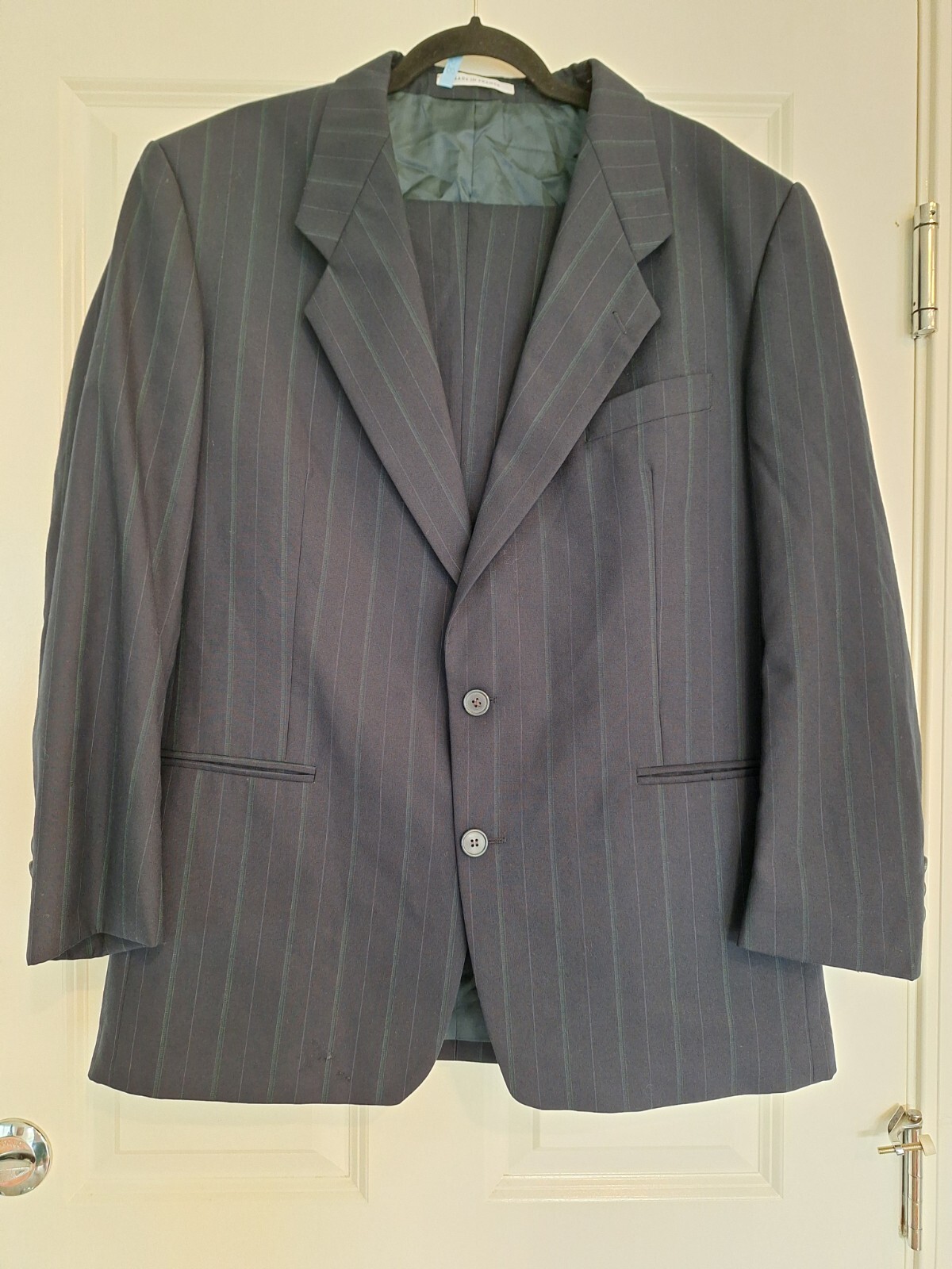 Abito vintage da uomo Yves Saint Laurent YSL lana blu verde a righe made in France