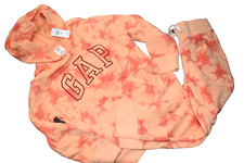 E7 NWT Boys S 6/7 GAP Orange Tie Dye Sweatsuit Hoodie Sweatshirt Sweatpants Set