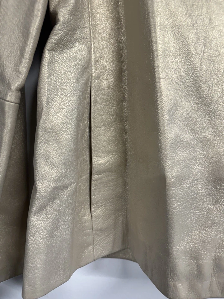 Alfani Lamb Leather Jacket Gold Shimmer Pearl Metallic Blazer Large - Image 3 of 4