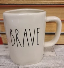 Rae Dunn Artisan Collection by Magenta Tea Mug "Brave" White