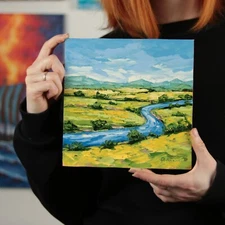 Small Original Oil Painting, Impressionist River Landscape Wall Art Handmade