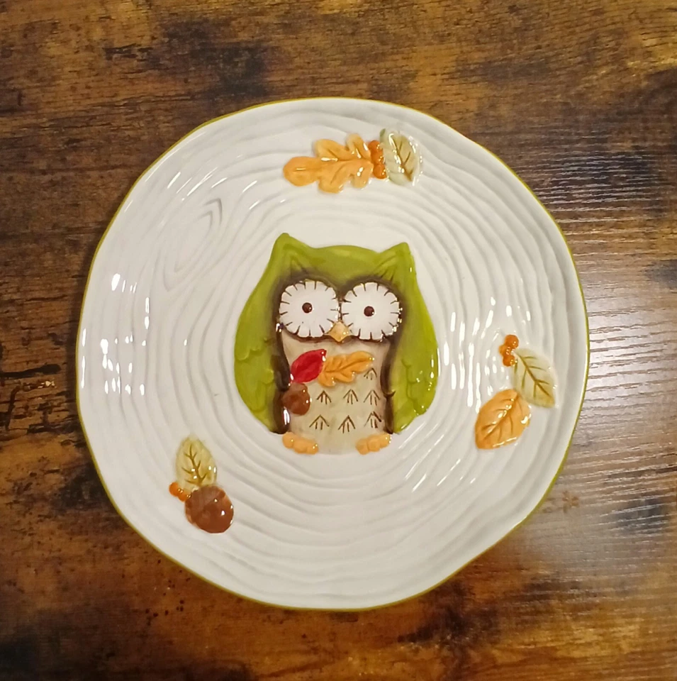  *Cute Owl Kitch* Fall Owls* 2  Canape Plates* Grasslands Road* Ceramic — 第 2/4 张图片