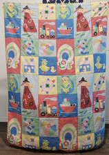 Vintage   Baby Child Quilt Blanket Primary Colors Train Kitten Ducks Turtle