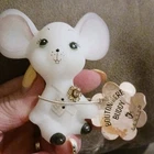 Fenton Mouse Figurine White Milk Glass Hand Painted Signed D. Bowen Boutonniere