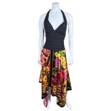 Betsy & Adam Linda Bernell Floral Scarf Print Halter Handkerchief Dress Black 4