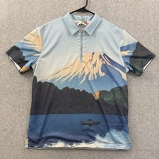 Kith Shirt Men  s Large Blue Printed Devoe Quarter Zip Lake Ashi Pullover Jersey