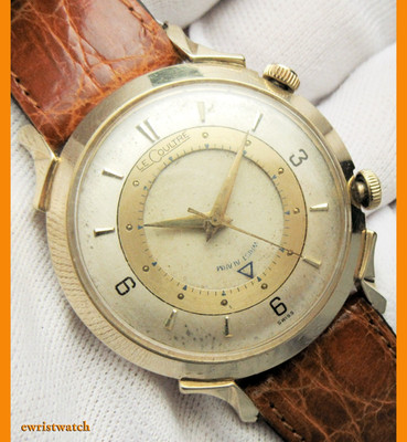 Vintage 50's LeCoultre Wrist Alarm Original Dial Solid 14K Gold Case K814