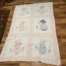 Vintage Sunbonnet Sue Crib Baby Quilt Blanket Stitched Applique Approx 59x39