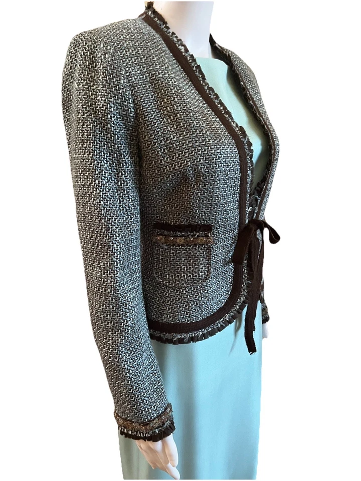 Blazer Chaqueta Allen By Allen Schwartz EE. UU. 4 Tweed Azul Negro Blanco Corbata De Colección Foto 3 de 4