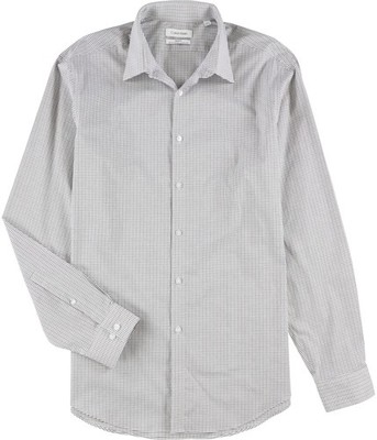 Calvin Klein Mens Steel + Button Down Dress Shirt, gray, 16.5 Neck